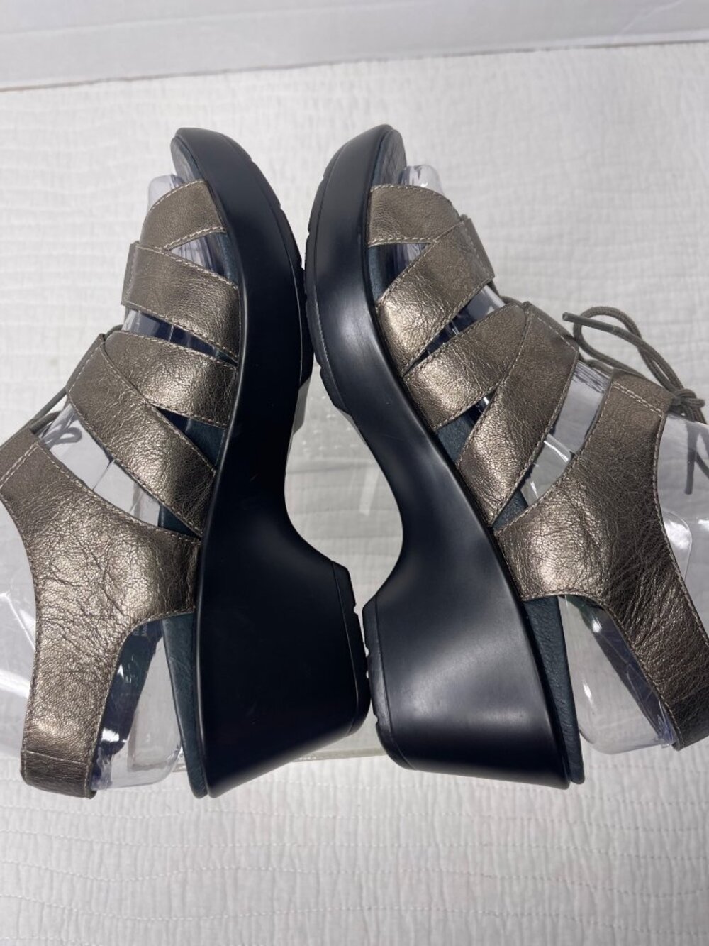 Dansko Women Janet Metallic Pewter Strappy Wedge Sandals EU 37 US 6.5 Comfort - Picture 4 of 11